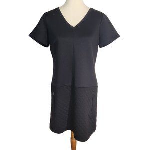 Ann Taylor Black Quilted Skirt Short Sleeve Shift Mini Dress Women's Size M